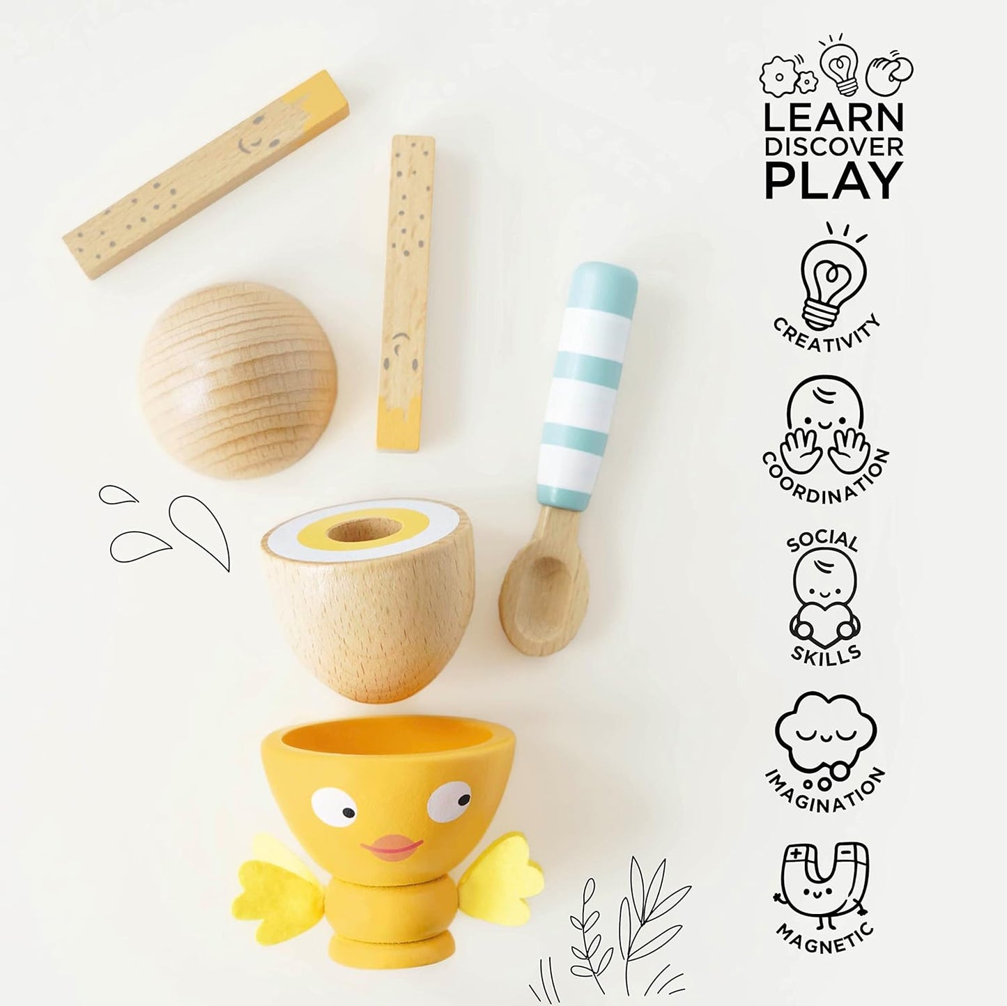 Le Toy Van - Wooden Honeybake 'Chicky Chick' Wooden Egg Cup Set | Pretend Food Kitchen Play Toy Set | Kids Role Play Toy Kitchen Accessories