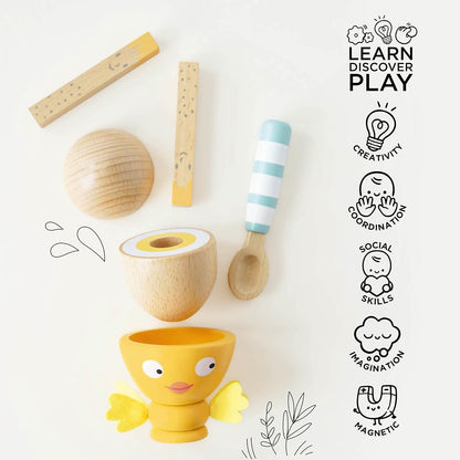 Le Toy Van - Wooden Honeybake 'Chicky Chick' Wooden Egg Cup Set | Pretend Food Kitchen Play Toy Set | Kids Role Play Toy Kitchen Accessories