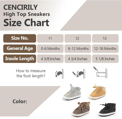 CENCIRILY Baby Boys Girls High Top Sneakers Soft Soles anti Skid Infant Ankle Shoes Toddler Prewalker First Walking Crib Shoes