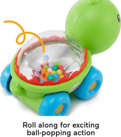 Fisher-Price Baby Crawling Toy Poppity Pop Turtle Push-Along Vehicle with Ball Popping Sounds for Infants Ages 6+ Months​