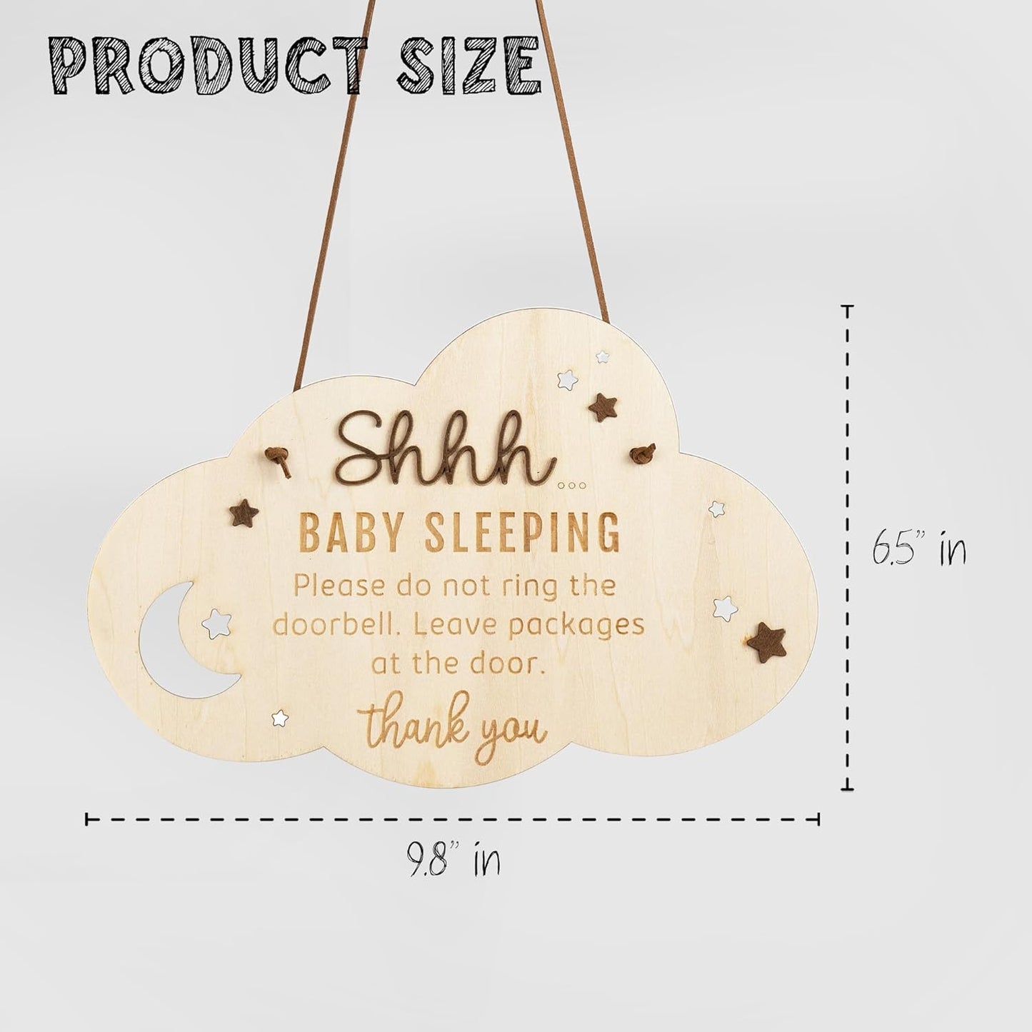 Chippi & Co Shh Baby Sleeping Sign for Front Door, Wooden Do Not Ring Doorbell Sign for Font Door, Baby Room, Fathers Day Gifts for New Dad, Expecting Dad, Christmas Gifts for Mom to Be (Baby Sleepinng Sign)