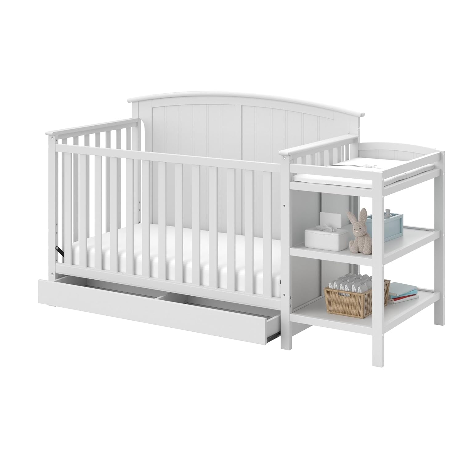 Storkcraft Steveston 5-In-1 Convertible Crib and Changer with Drawer (Gray) – GREENGUARD Gold Certified, Crib and Changing Table Combo with Drawer, Converts to Toddler Bed, Daybed and Full-Size Bed