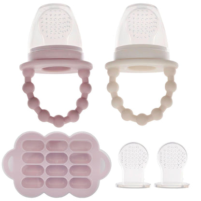 Weesprout Silicone Baby Food Feeders + Freezer Tray for Batch Prep, Set of 2, Introduce New Foods Safely, Double as Teething Toys, Includes 2 Extra Pouches & Travel Lids, Dishwasher Safe