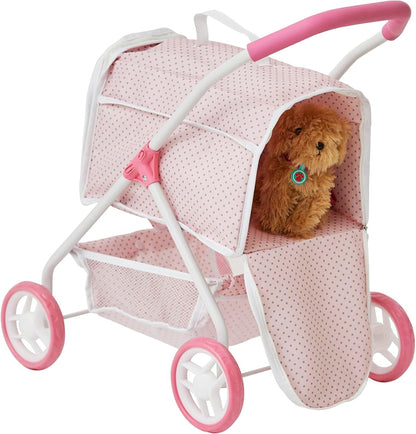 Olivia'S Little World Polka Dots Princess Doll Animal Stroller with Detachable Toy Pet Carrier - Pet Doll Pram for 3 Yrs and up - Pink/Gray