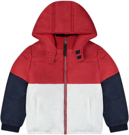 Andy & Evan Boys' Colorblocked Puffer Winter Jacket, Winter and Fall Weather Coats for Kids, Tan Navy or Red