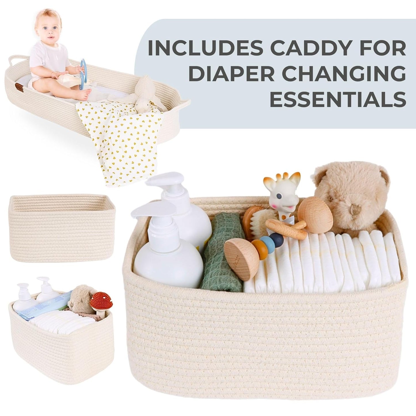 Comfortable Bath Kneeler and Elbow Rest Pad (Beige) and Baby Changing Basket Beige Bundle