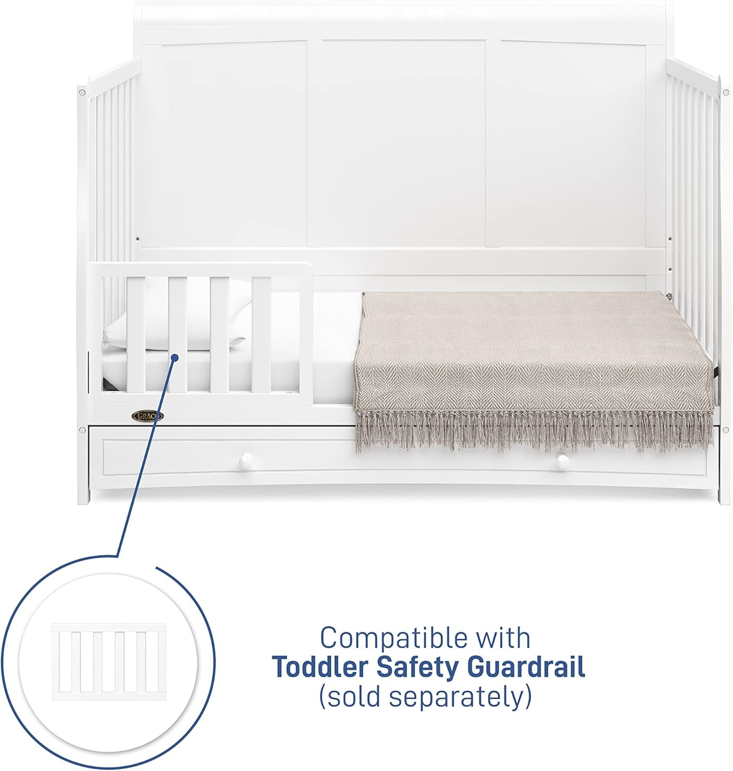 Graco Asheville 5-In-1 Convertible Crib with Drawer (White) – GREENGUARD Gold Certified, Crib with Drawer Combo, Full-Size Nursery Storage Drawer, Converts to Toddler Bed, Daybed and Full-Size Bed