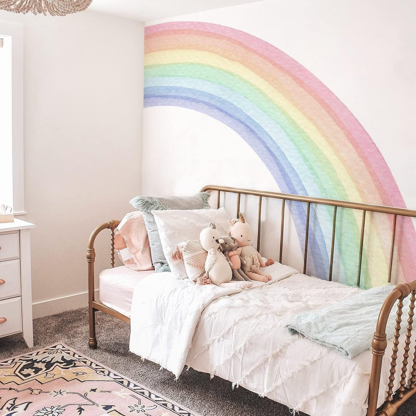 Funlife Fabric Peel and Stick Large Rainbow Wall Mural Stickers for Girls, Precut Pastel Half Watercolor Rainbow Wall Sticker Decals for Kids Bedroom Living Room Playroom, 78.74" X 70.87"