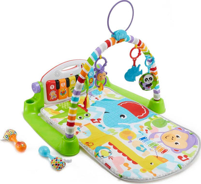 Fisher-Price Baby Playmat Deluxe Kick & Play Piano Gym, Green Musical Learning Toy with 2 Rattle Maracas for Developmental Play Newborns 0+ Months