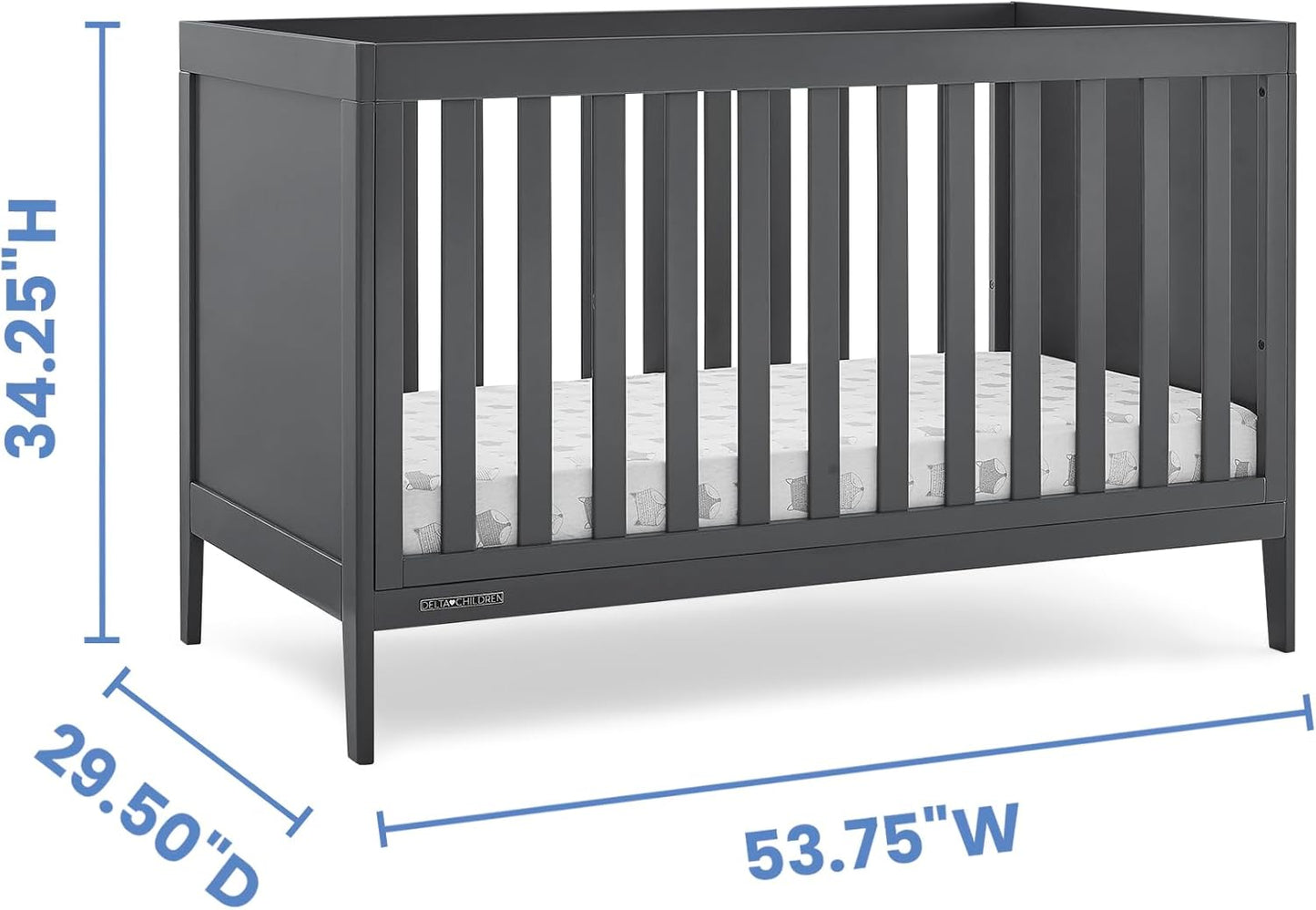 Delta Children Hayes 4-In-1 Convertible Crib - Greenguard Gold Certified, Charcoal Grey