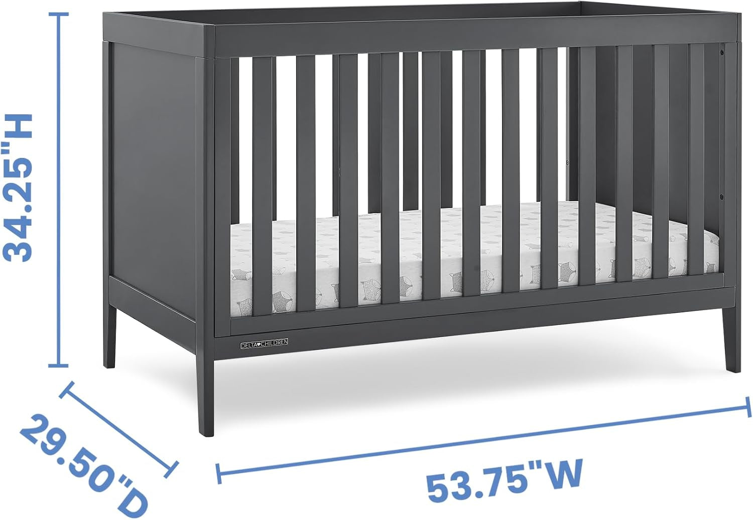 Delta Children Hayes 4-In-1 Convertible Crib - Greenguard Gold Certified, Charcoal Grey