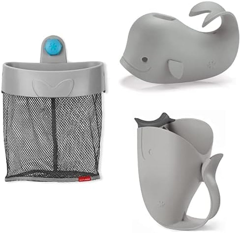 Skip Hop Baby Bath Time Gift Set with Bath Toy Organizer, Rinser, and Spout Cover, Grey