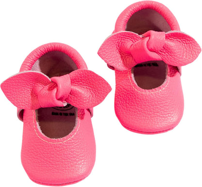 Freshly Picked Knotted Bow Baby Girl Shoes Soft Sole or Hard Sole, Premium Leather Baby Shoes Handmade in Utah, Infant to Toddler Sizes