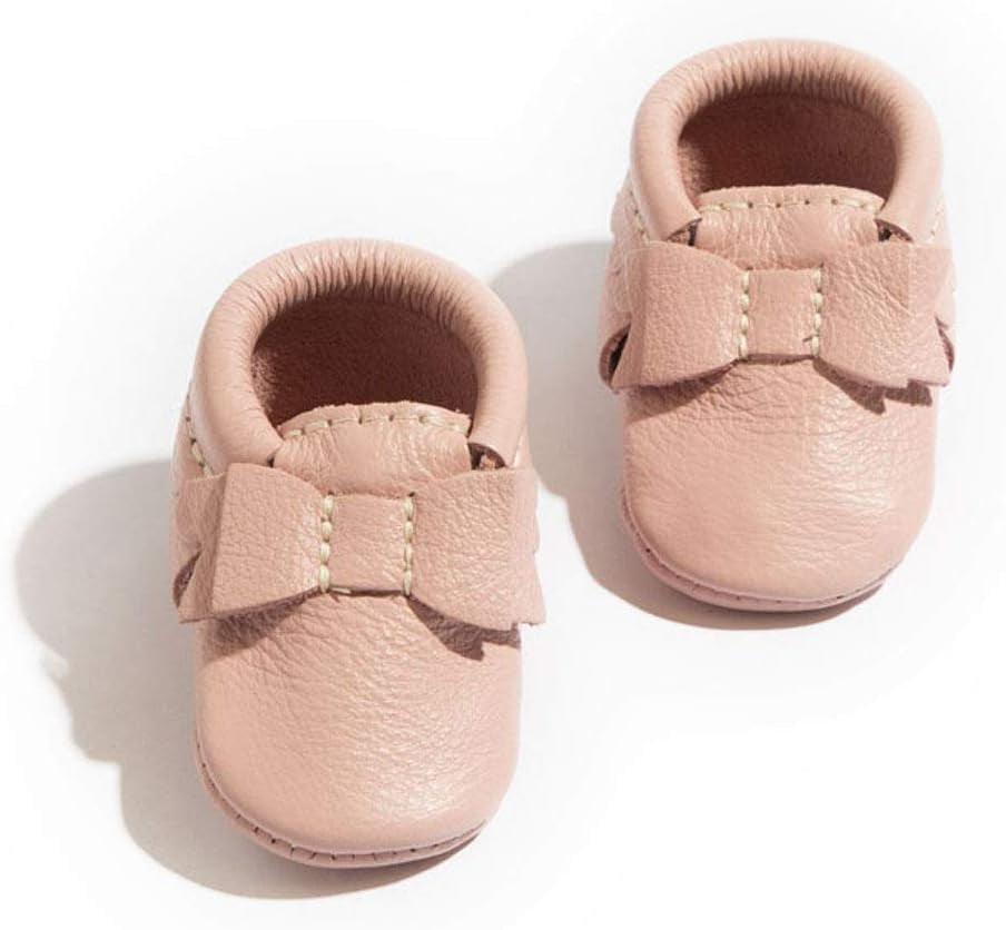 Freshly Picked Newborn Baby Girl Shoes, Ballet Flat Bow Moccasins, Blush