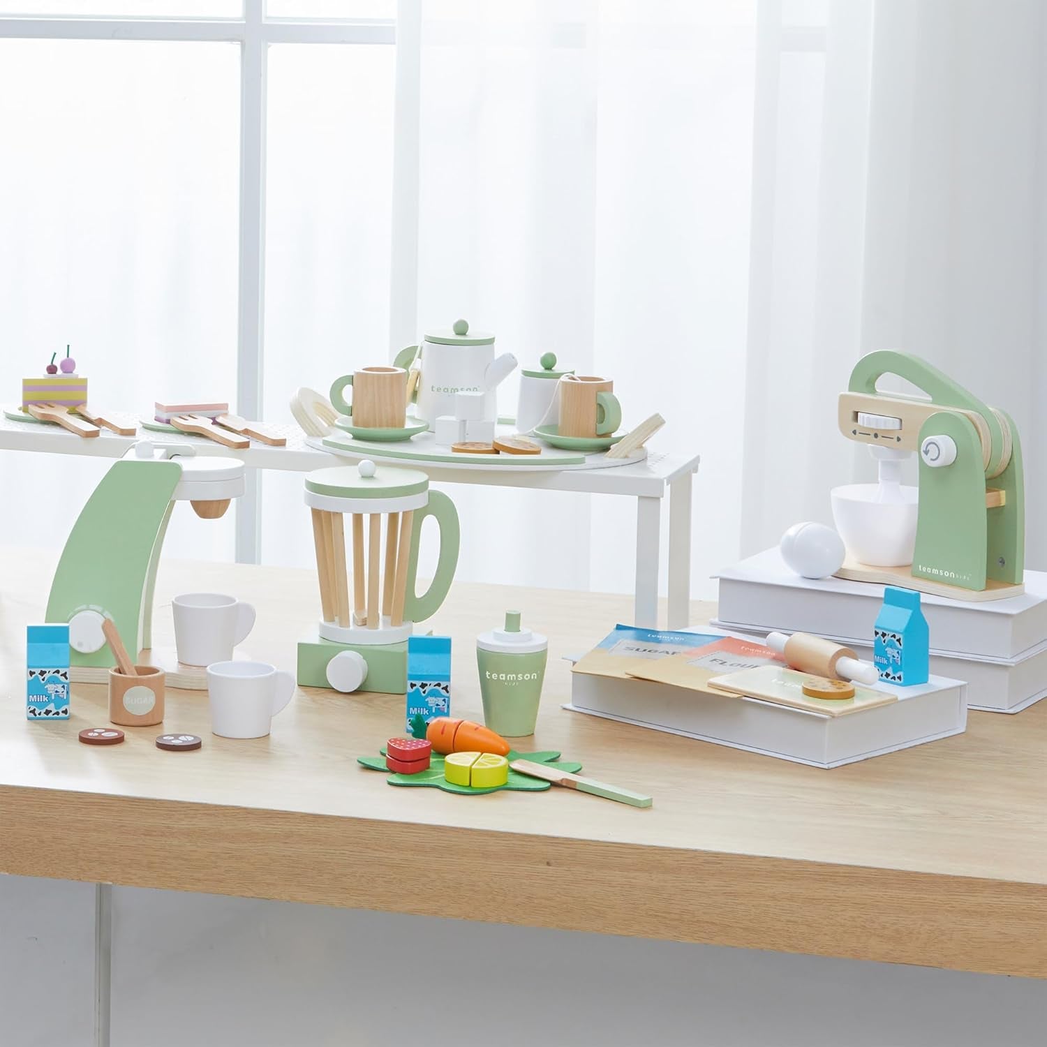 Teamson Kids Little Chef Frankfurt 11-Pc. Wooden Play Kitchen Toaster Accessory Set with Pretend Food and Utensils