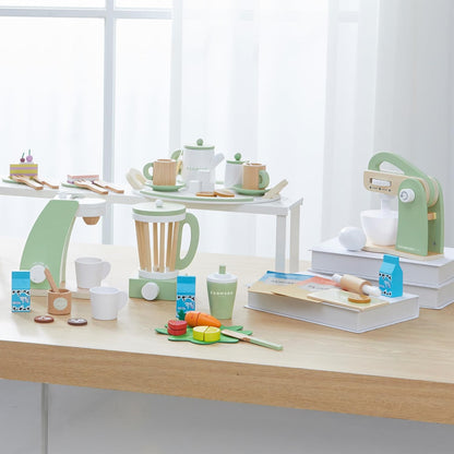 Teamson Kids Little Chef Frankfurt 13-Pc. Wooden Play Kitchen Blender Accessory Set with Pretend Ingredients, Natural/Green