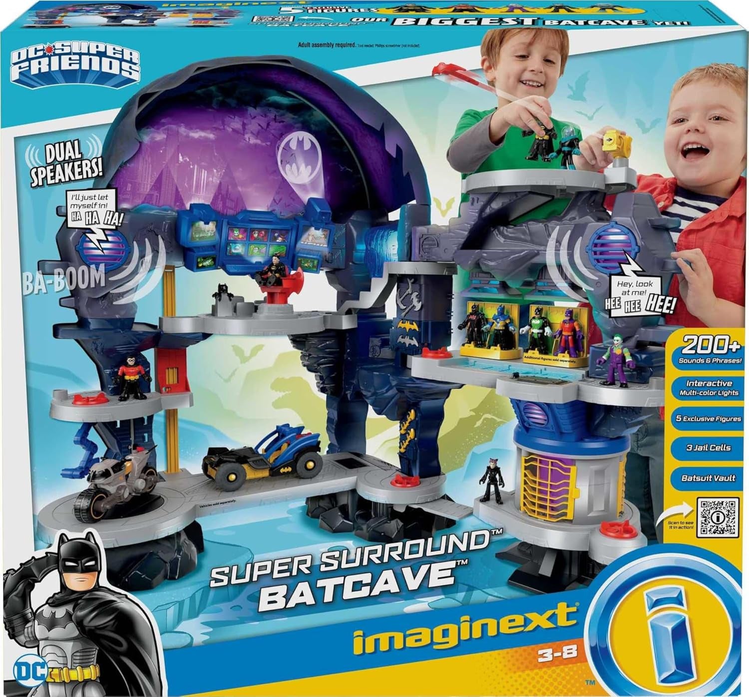 Fisher-Price Imaginext DC Super Friends Batman Toy Super Surround Batcave Playset, Lights Sounds & Phrases for Ages 3+ Years, 33 X 42 Inches​