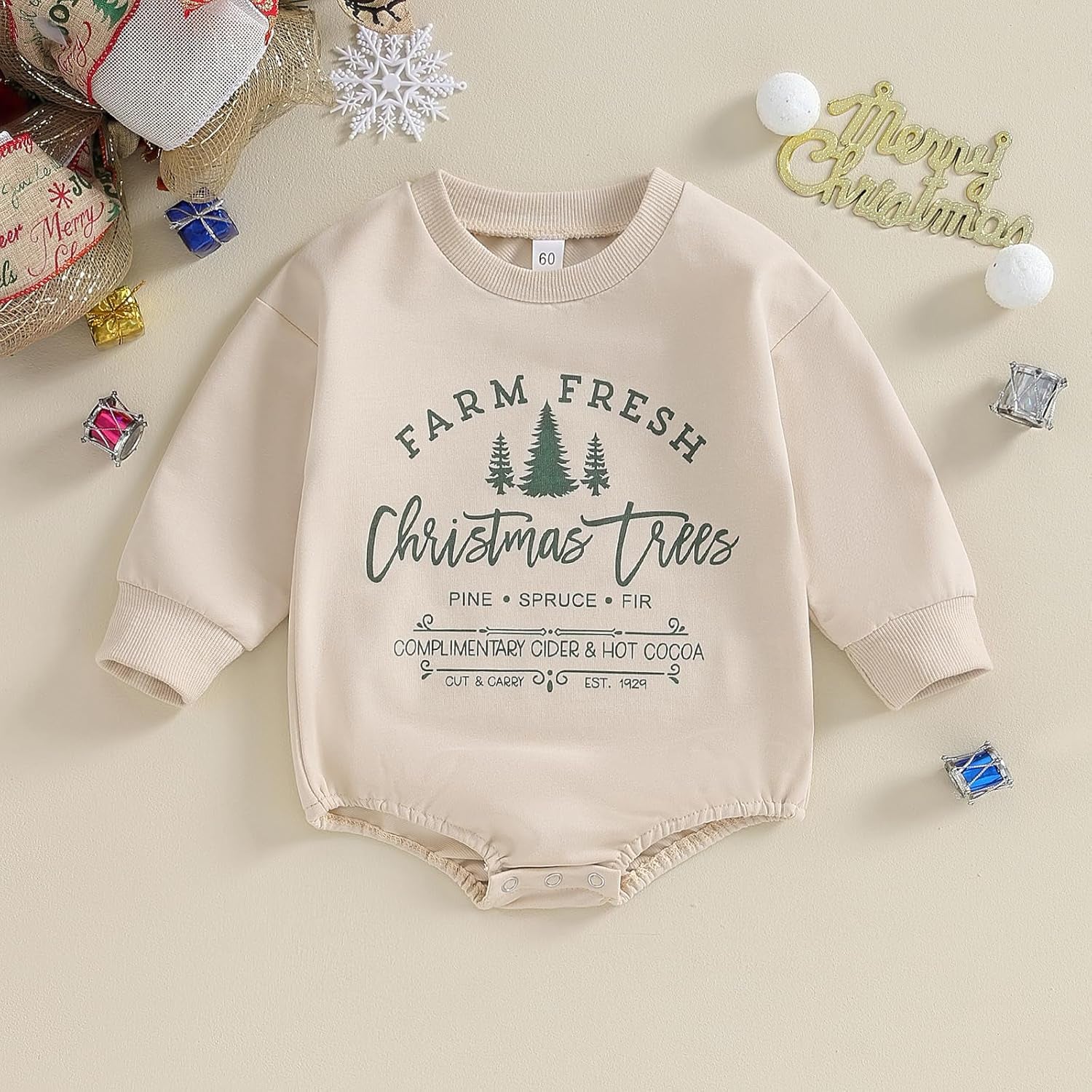 Baby Girl Boy Christmas Clothes Letter Print Sweatshirt Romper Infant Long Sleeve Bubble Romper Winter Outfit