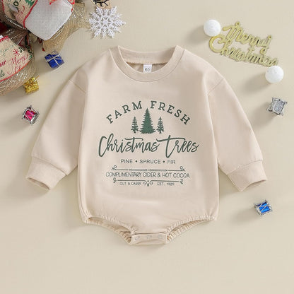 Baby Girl Boy Christmas Clothes Letter Print Sweatshirt Romper Infant Long Sleeve Bubble Romper Winter Outfit