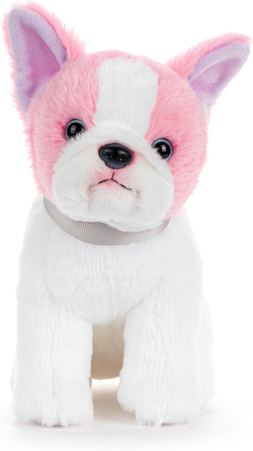 DEMDACO Animalcraft 8 X 7 Inch Polyester Cuddly, Soft Plush, Toy, Stuffed Animal, Pink and White, French Bulldog