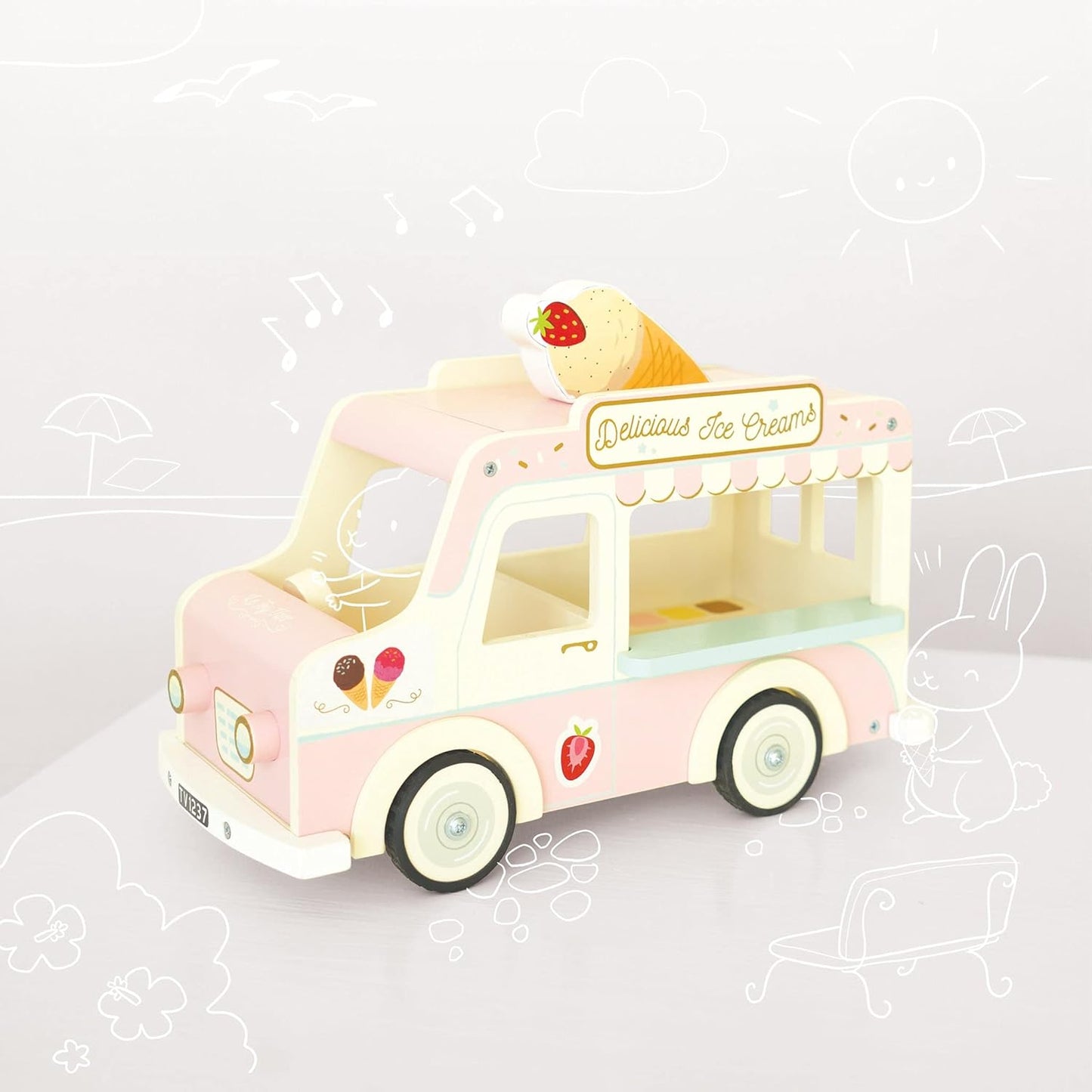 Le Toy Van - Wooden Holiday Campervan with Detachable Surfboard | Suitable for 3 Year Old +