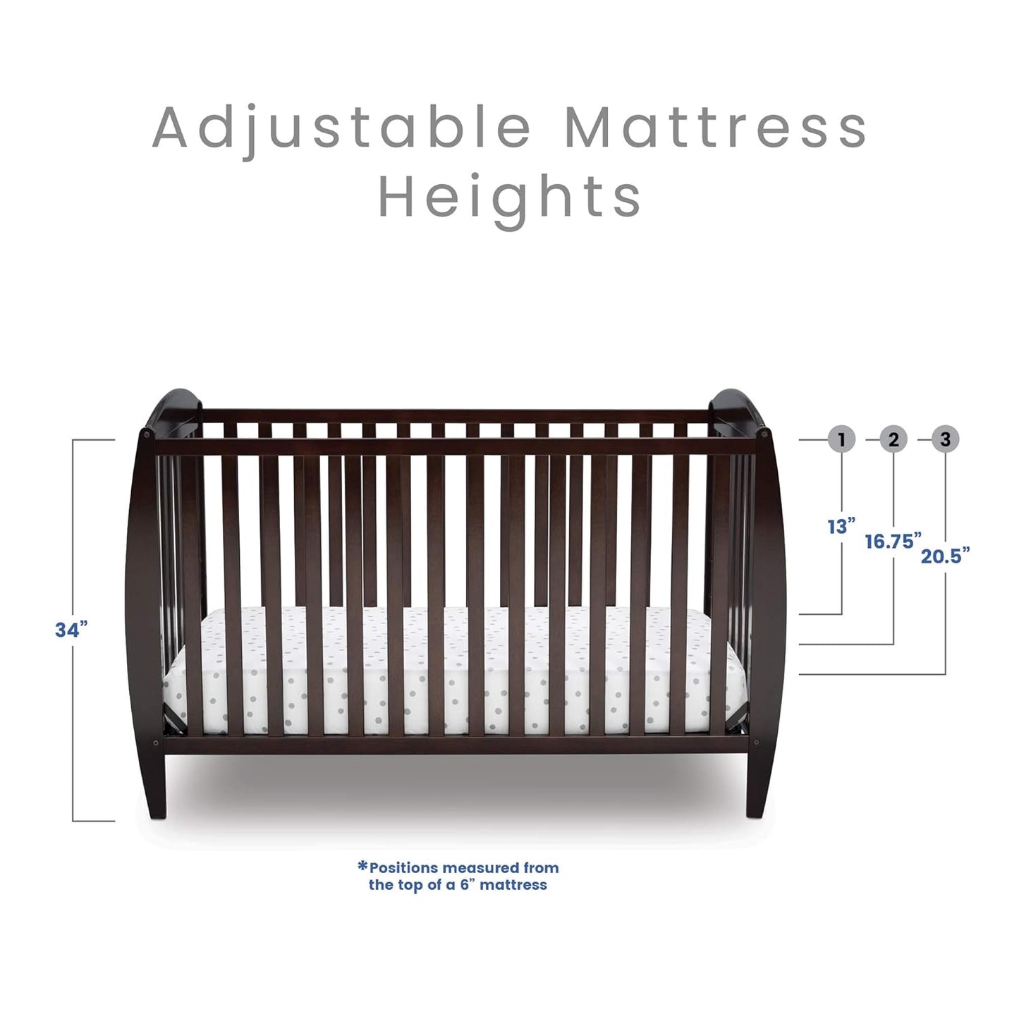 Delta Children Twinkle 4-In-1 Convertible Baby Crib, Sustainable New Zealand Wood, Dark Chocolate and Delta Children Twinkle Galaxy Dual Sided Recycled Fiber Core Crib and Toddler Mattress (Bundle)