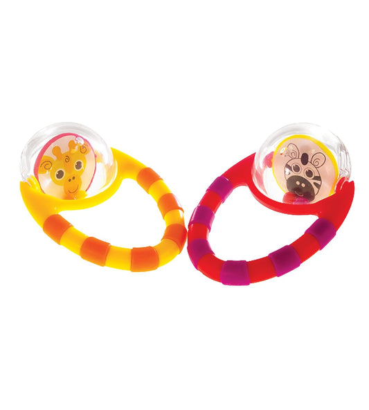 Sassy Flip & Grip Rattle | Value 2 Pack | Developmental Toy with Rattle Beads | Spinning Discs with Mirror | for Ages 3 Months and Up