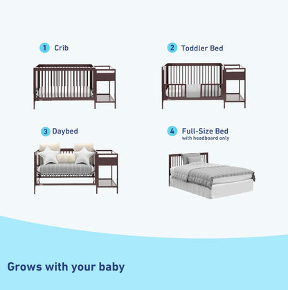 Graco Fable 4-In-1 Convertible Crib & Changer (Espresso) – GREENGUARD Gold Certified, Crib and Changing Table Combo, Includes Water-Resistant Changing Pad, Converts to Toddler Bed and Full-Size Bed