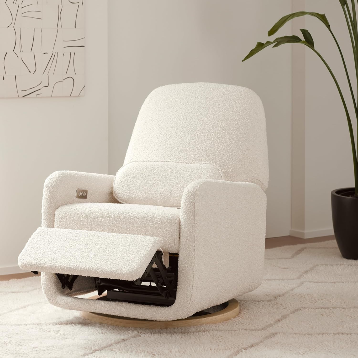 Arc Glider Recliner W/Electronic Control and USB, White Boucle