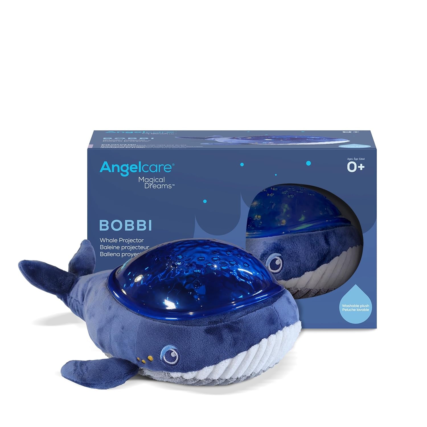 Bobbi the Whale Ceiling Night Light Projector for Babies and Kids, Sleep Soother with Adjustable Volume Lullabies, White Noises, 3 Night Light Intensities