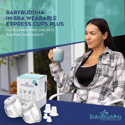 Babybuddha Hands-Free Milk Collection Cups for Breast Pump (8Fl Oz. per Cup) Breast Milk Pump Containers - Compatible with Babybuddha Breast Pump - Wearable Breast Pump Cups - Small, 2 Pack (22-24Mm)