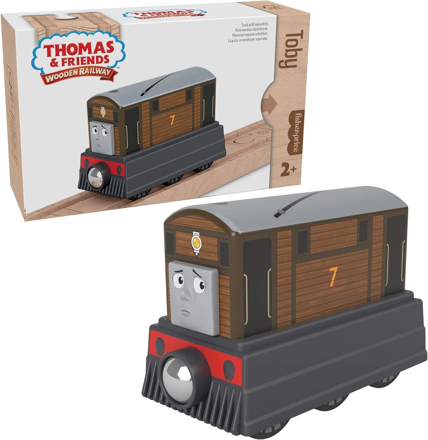 Thomas & Friends Wooden Railway Toy Train Toby Push-Along Wood Engine for Toddlers & Preschool Kids Ages 2+ Years (Amazon Exclusive)