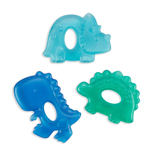 Itzy Ritzy Water-Filled Teethers - Cold Cutie Coolers Textured on Both Sides to Massage Sore Gums & Emerging Teeth - Can Be Chilled in Refrigerator, Set of 3 Coordinating Dinosaur Water Teethers