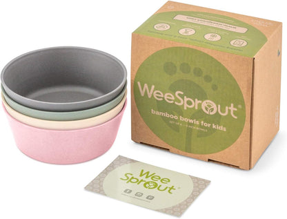 Weesprout Bamboo Kids Bowls, Set of Four 10 Oz Kid-Sized Bamboo Bowls, Dishwasher Safe Kid Bowls (Pink, Green, Gray, & Beige)