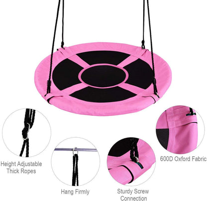 Costzon 40” Saucer Tree Swing for Kids, Flying Saucer Swing with 2 Carabiners, Adjustable Ropes, Waterproof 900D Oxford Cloth, round Swing for Outdoor Playground, Backyard (Pink Unicorn)