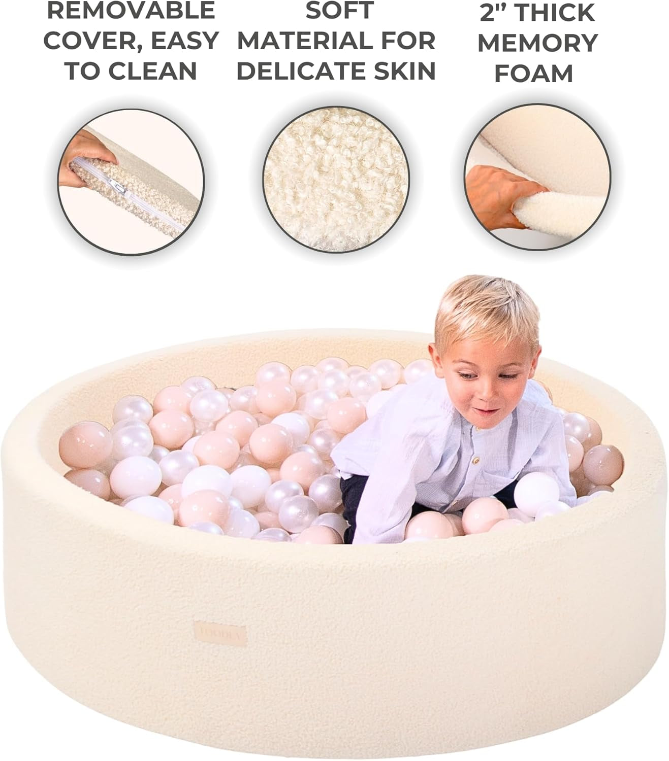 Beige Teddy Fleece Ball Pit for Toddlers and Babies - 35.5 in Soft Foam Baby Ball Pit - Durable Ball Pit for Babies for Toddlers - Foam Ball Pit for Toddlers Balls NOT Included