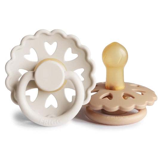 FRIGG Andersen Fairytale Natural Rubber Baby Pacifier | Made in Denmark | Bpa-Free (Cream/Silky Satin, 0-6 Months)