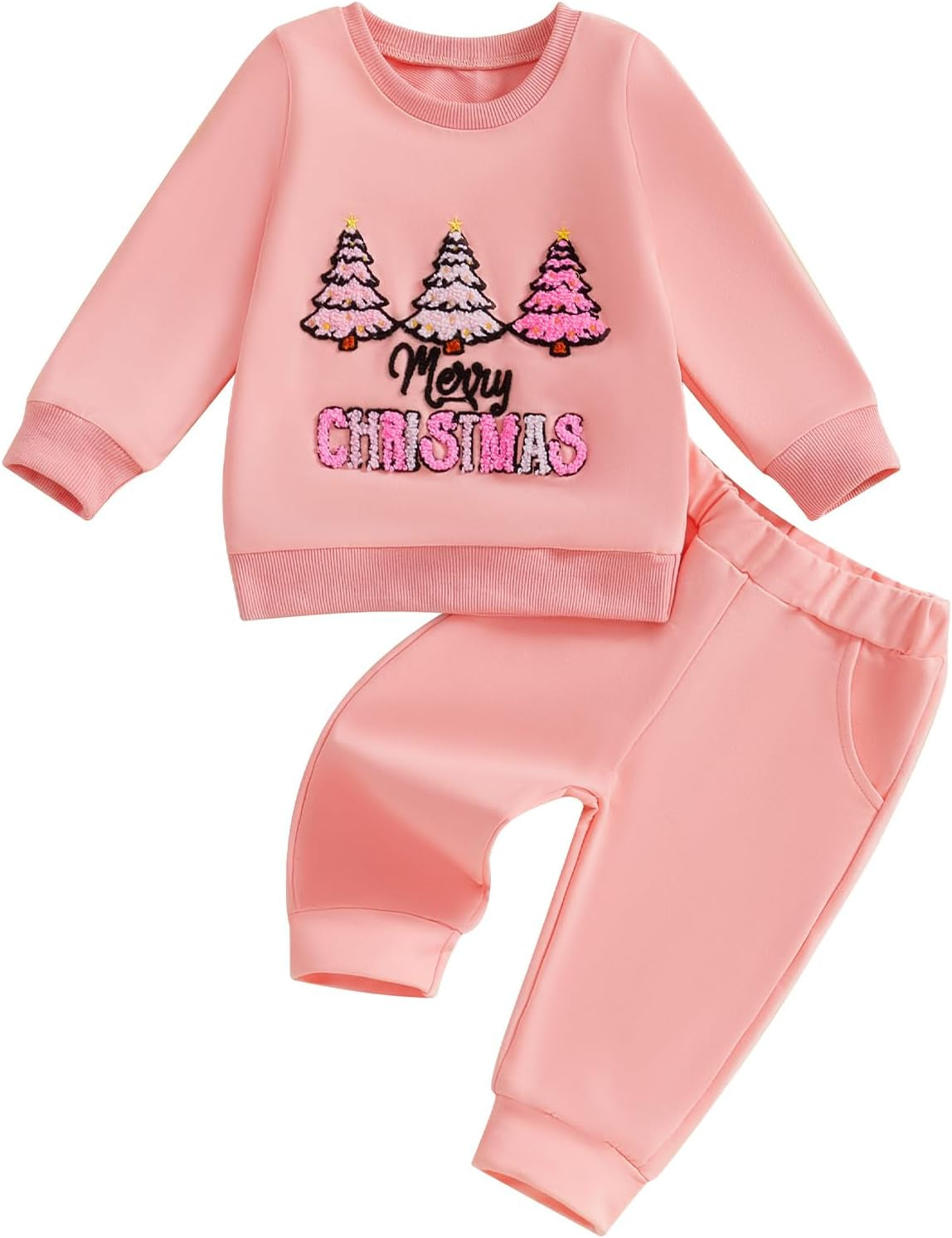 Toddler Baby Boy Girl Christmas Outfits Truck Tree Print Long Sleeve Sweatshirts Pants Fall Infant 2Pcs Clothes