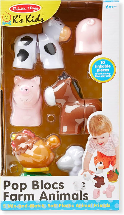 Melissa & Doug Pop Blocs Farm Animals Educational Baby Toy - 10 Linkable Pieces