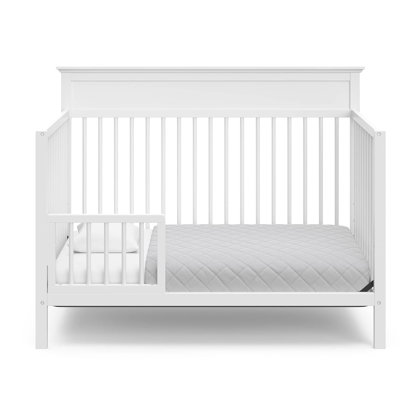 Storkcraft Carmel 5-In-1 Convertible Crib (White) - GREENGUARD Gold Certified, Converts to Toddler Bed & Full-Size Bed, Fits Standard Full-Size Crib Mattress, 4 Adjustable Mattress Heights