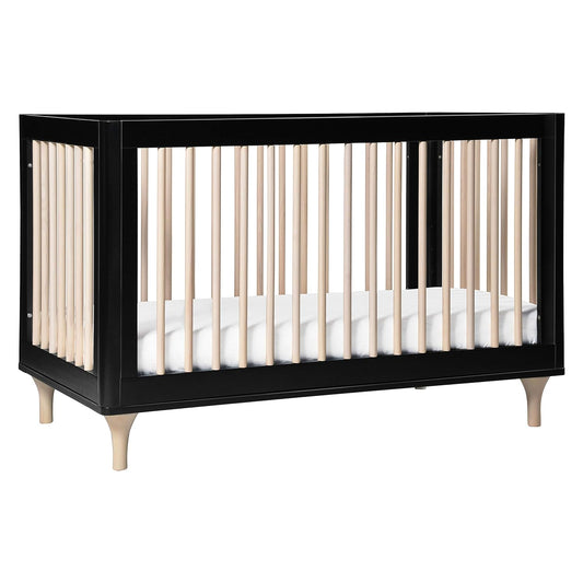 Babyletto Lolly 3-In-1 Convertible Crib with Toddler Bed Conversion Kit in Black and Washed Natural, Greenguard Gold Certified