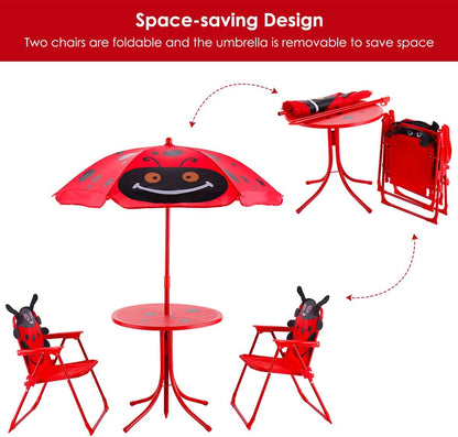 Costzon Kids Table and 2 Chair Set, Ladybug Folding Picnic Table Set with Removable Umbrella for Indoor Outdoor Garden Patio, Gift for Children Boys & Girls