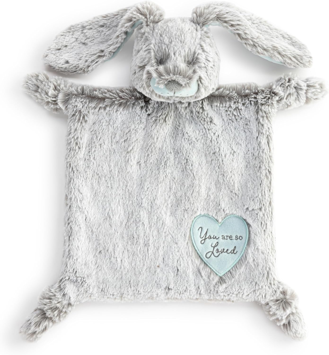 DEMDACO Luxurious Baby 14 X 11.5 Inch Polyester, Ultra Soft Plush Cuddly, Activity Blanket, Blankie, Blue and Grey, Bunny Rabbit