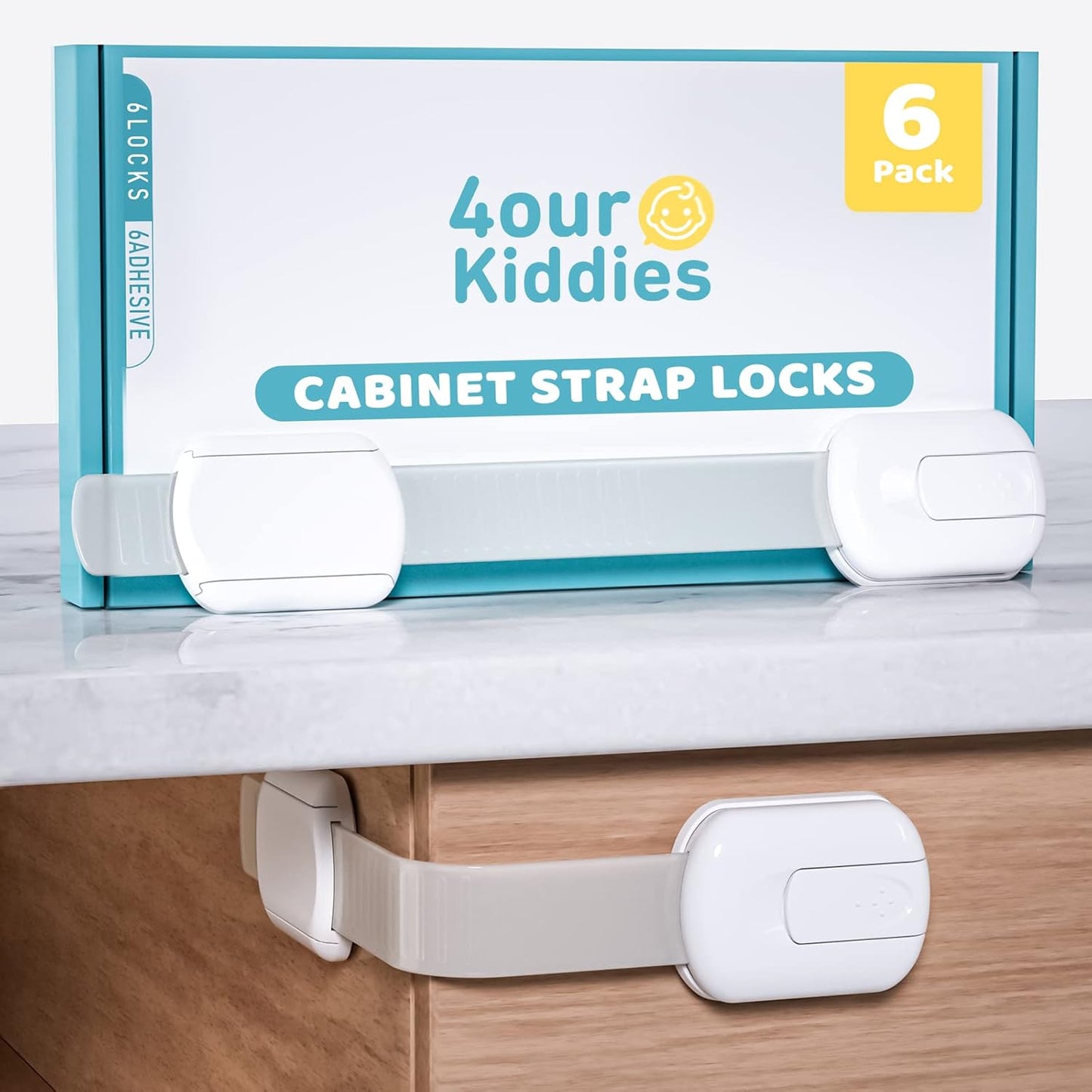 4Our Kiddies Child Safety Cabinet Locks for Babies (2 Pack) Child Proof Latches for Cabinets and Drawers Doors, Baby Proofing Cabinet Strap Locks for Cupboards, Fridge, Toilet and Closet