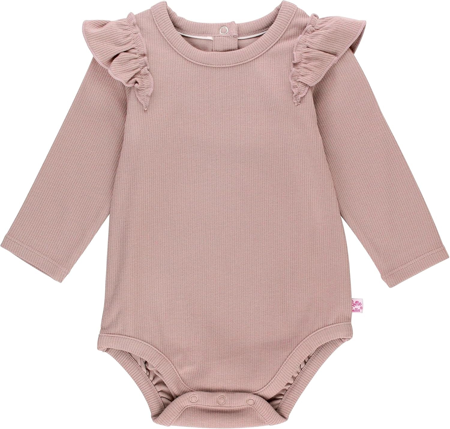 Rufflebutts Dusty Lilac Rib Knit Long Sleeve Flutter Bodysuit - 3-6M