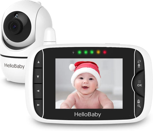 Hellobaby Video Baby Monitor with Remote Camera Pan-Tilt-Zoom, 3.2'' Color LCD Screen, Infrared Night Vision, Temperature Display, Lullaby, Two Way Audio