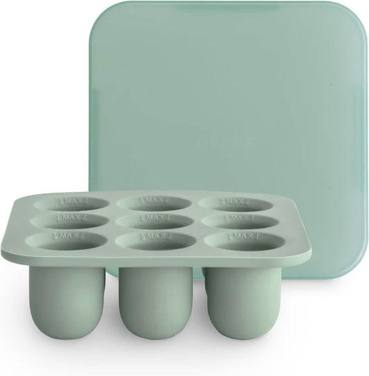 Mushie Fresh Food Feeder Freezer Tray with Lid for Frozen Baby Food | 9 Cups X 0.5 Oz | BPA Free Storage Container (Cambridge Blue)