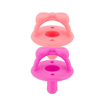 Itzy Ritzy Silicone Pacifiers for Newborn - Sweetie Soother Pacifiers Feature Collapsible Handle & Two Air Holes for Added Safety; for Ages Newborn and Up, Set of 2 in Guava & Dragon Fruit