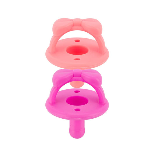 Itzy Ritzy Silicone Pacifiers for Newborn - Sweetie Soother Pacifiers Feature Collapsible Handle & Two Air Holes for Added Safety; for Ages Newborn and Up, Set of 2 in Guava & Dragon Fruit