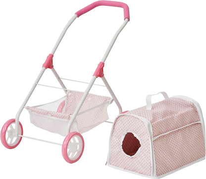 Olivia'S Little World Polka Dots Princess Doll Animal Stroller with Detachable Toy Pet Carrier - Pet Doll Pram for 3 Yrs and up - Pink/Gray